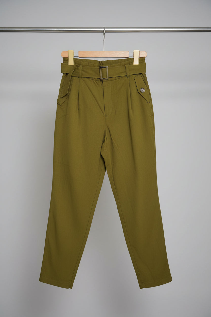Olive Green Cotton Trouser Style Pant - Waist 28 Length 40